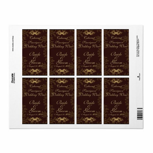 Chocolade Damask 2 bruiloft wijn label (Full Sheet)