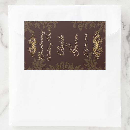 Chocolade Damask 2 Trouwwijn Label Sticker (Tas)