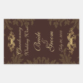 Chocolade Damask 2 Trouwwijn Label Sticker (Voorkant)