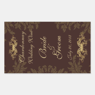 Chocolade Damask 2 Trouwwijn Label Sticker