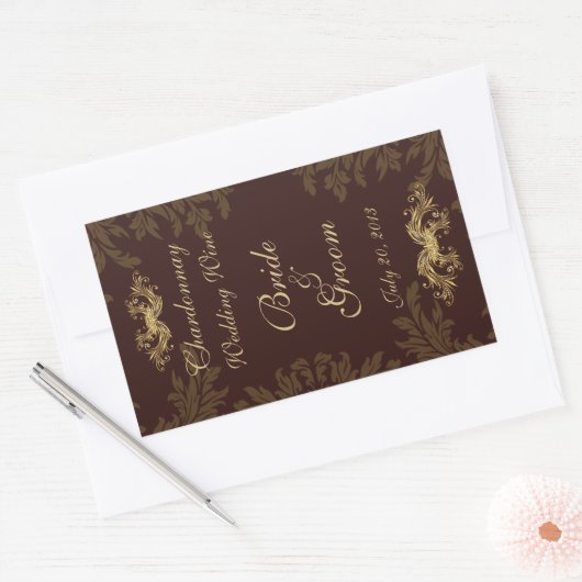 Chocolade Damask 2 Trouwwijn Label Sticker (Envelop)