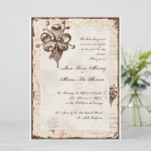 Chocolade Damask Swirl Bruiloft Kaart Uitnodigen (Staand voorkant)