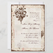 Chocolade Damask Swirl Bruiloft Kaart Uitnodigen (Voorkant)