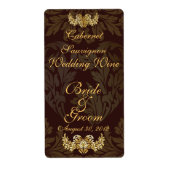 Chocolade Damask Wedding Wine Label (Voorkant)