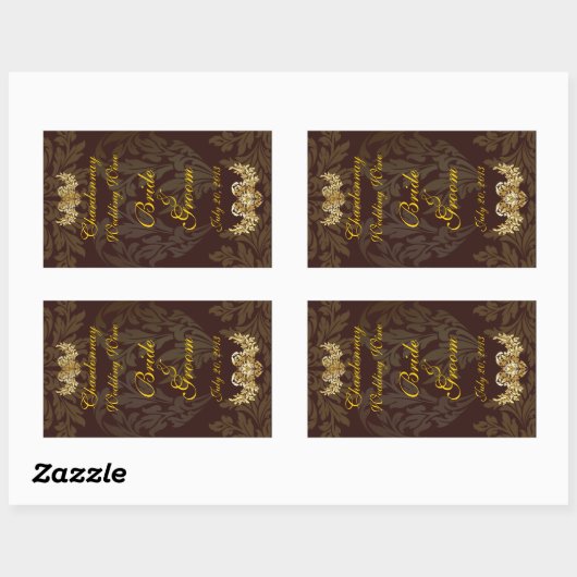 Chocolade Damask Wedding Wine Label Sticker (Vel)