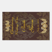 Chocolade Damask Wedding Wine Label Sticker (Voorkant)