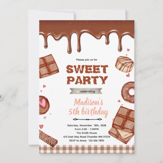Chocolade dessert thema feest uitnodiging (Voorkant)