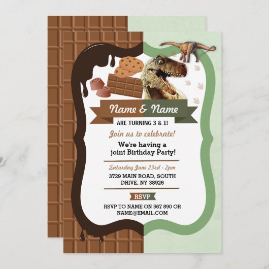 Chocolade & Dinosaurus ELKE LEEFTIJD Verjaardag Ge Kaart (Voorkant / Achterkant)