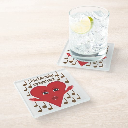 Chocolade doet mijn hart zingen! zingend hart glazen onderzetter (Schuin)