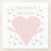 Chocolade doet mijn hart zingen! zingend hart glazen onderzetter (Achterkant)