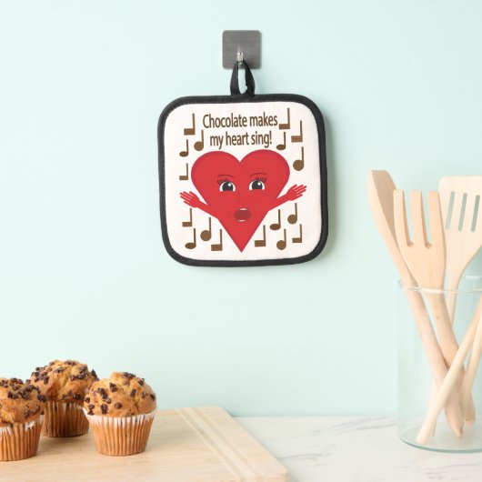 Chocolade doet mijn hart zingen! zingend hart pannenlap (Insitu(Ophanging))