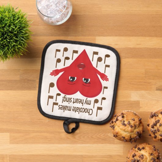 Chocolade doet mijn hart zingen! zingend hart pannenlap (Top down)