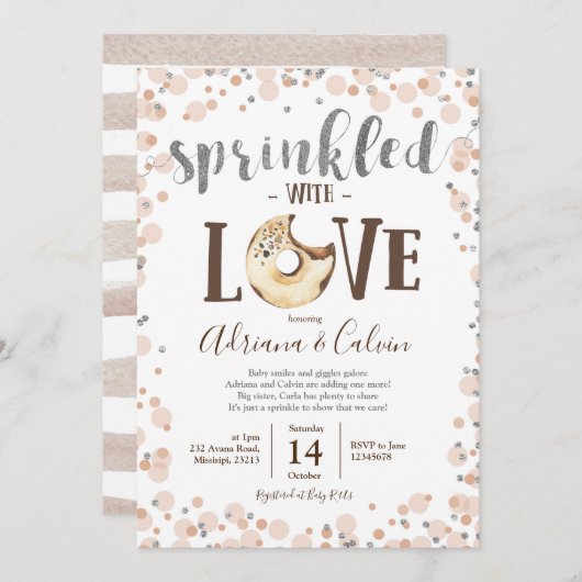 Chocolade Donut Baby Sprinkle Feest Uitnodiging (Voorkant / Achterkant)