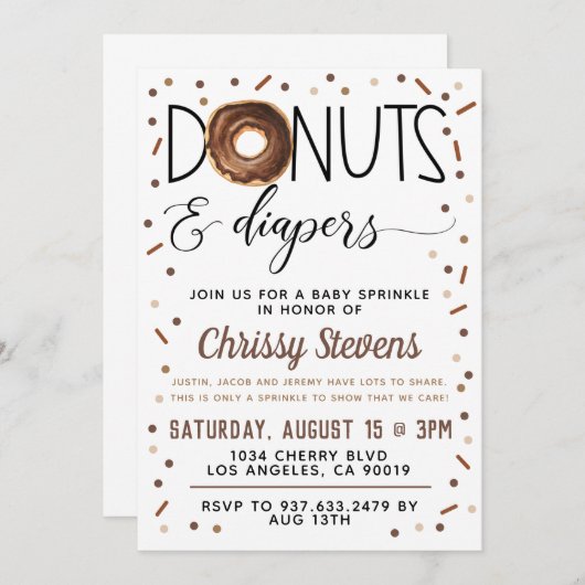 Chocolade Donut Baby Sprinkle Shower - Uitnodiging (Voorkant / Achterkant)