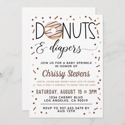 Chocolade Donut Baby Sprinkle Shower - Uitnodiging (Voorkant / Achterkant)