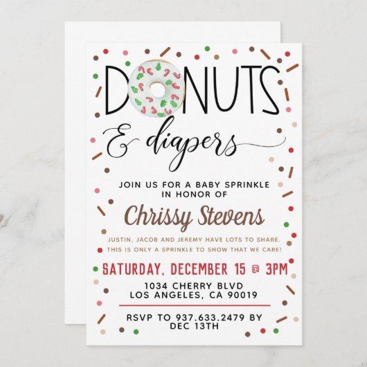 Chocolade Donut Baby Sprinkle Shower - Uitnodiging (Voorkant / Achterkant)