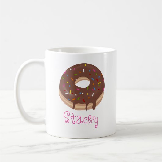 Chocolade Donut Custom Roze Naam Koffie Koffiemok (Links)