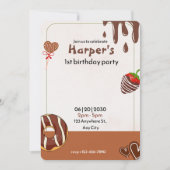 Chocolade, donut en aardbei 1e verjaardag kaart (Voorkant)