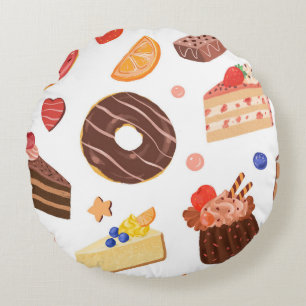 Chocolade Donut & Gourmet Dessertpatroon Rond Kussen