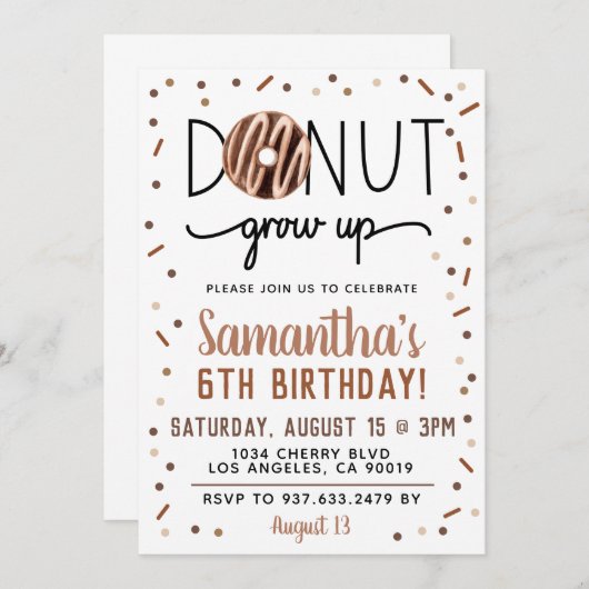 Chocolade Donut Groeit Birthday Invitation Kaart (Voorkant / Achterkant)