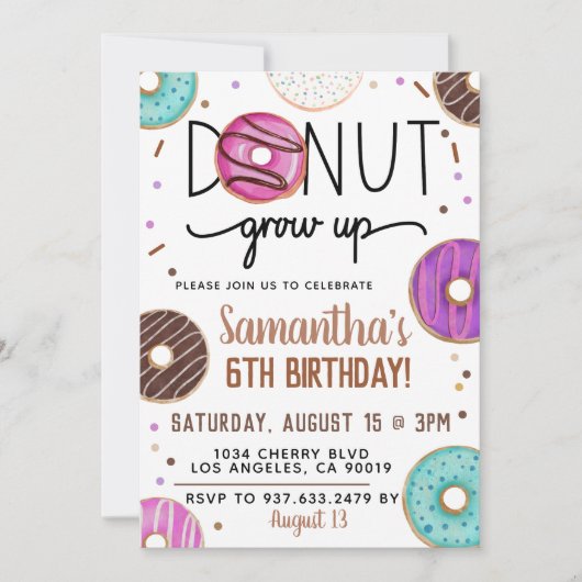 Chocolade Donut Groeit Birthday Invitation Kaart (Voorkant)
