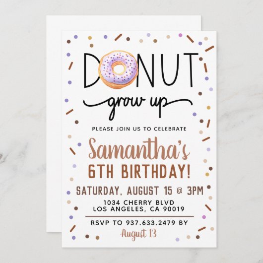 Chocolade Donut Groeit Birthday Invitation Kaart (Voorkant / Achterkant)