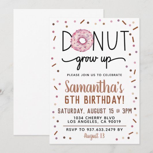 Chocolade Donut Groeit Birthday Invitation Kaart (Voorkant / Achterkant)