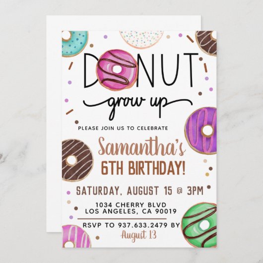 Chocolade Donut Groeit Birthday Invitation Kaart (Voorkant / Achterkant)