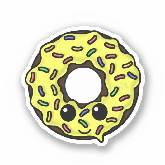 Chocolade Donut met Gele Frosting en Sprinkles Sticker (Voorkant)