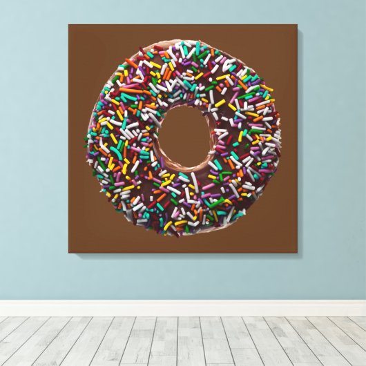 Chocolade Donut met kleurrijke sproinkles Canvas Afdruk (Insitu (Houten vloer))
