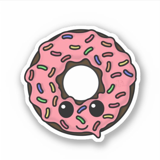 Chocolade Donut met Roze Frosting en Sprinkles Sticker (Voorkant)