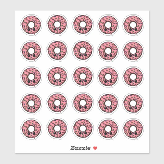 Chocolade Donut met Roze Frosting en Sprinkles Sticker (Vel)