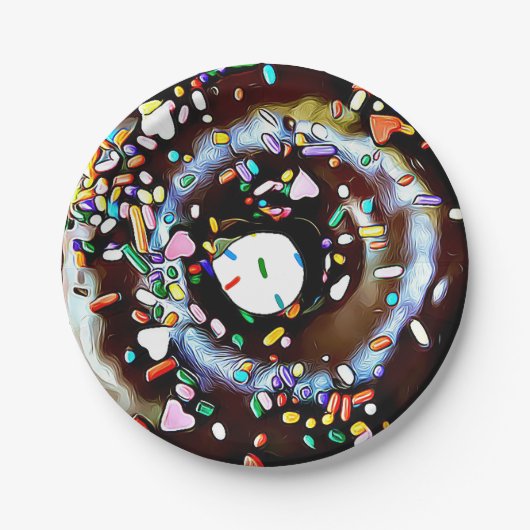 Chocolade Donut met Spikkels Cake Papieren Bord (Voorkant)
