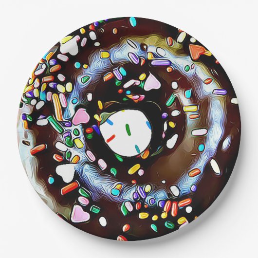 Chocolade Donut met Spikkels Feest Papieren Bord (Voorkant)