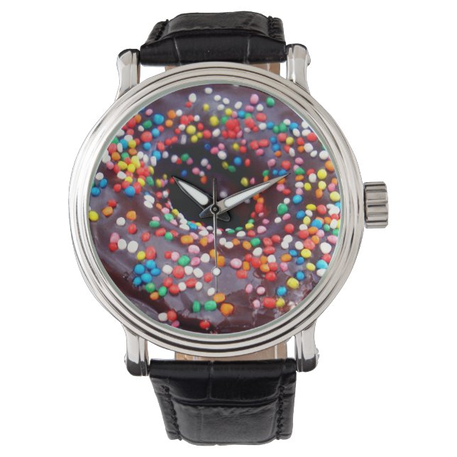 Chocolade Donut met sprinken, Horloge (Voorkant)