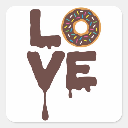 Chocolade Donut met Sprinkles Love Vierkante Sticker (Voorkant)