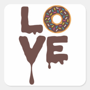 Chocolade Donut met Sprinkles Love Vierkante Sticker