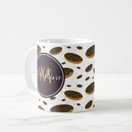 Chocolade Donut Pattern Food Monogram Koffiemok (Voorkant links)