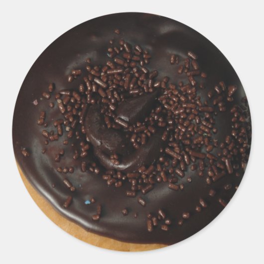 Chocolade donut ronde glanzende stickers (Voorkant)