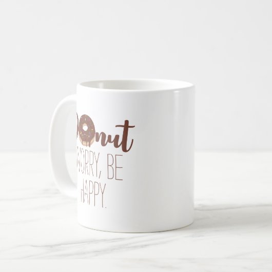 Chocolade Donut Worry Be Happy Brown Tekst Koffiemok (Voorkant links)
