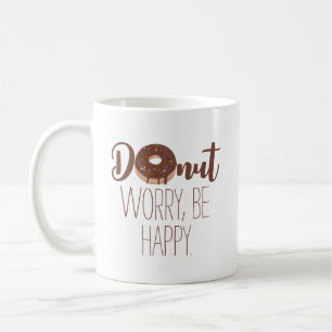 Chocolade Donut Worry Be Happy Brown Tekst Koffiemok