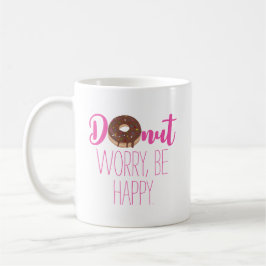 Chocolade Donut Worry Be Happy Pink Tekst Koffiemok