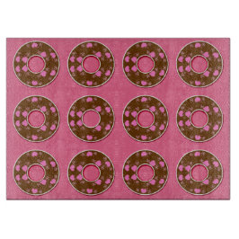 Chocolade donuts donuts donuts op roze snijplaat snijplank