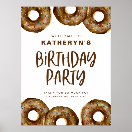 Chocolade Donuts Verjaardagsfeestje Welkom Poster (Voorkant)