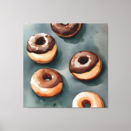 Chocolade Donuts Waterverf Canvas Afdruk