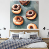 Chocolade Donuts Waterverf Canvas Afdruk (Insitu (Slaapkamer))