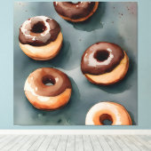 Chocolade Donuts Waterverf Canvas Afdruk (Insitu (Houten vloer))