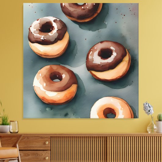 Chocolade Donuts Waterverf Canvas Afdruk (Insitu (Woonkamer))