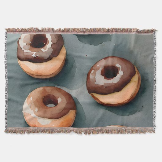 Chocolade Donuts Waterverf Deken (Voorkant)