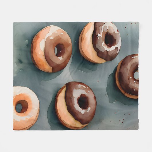 Chocolade Donuts Waterverf Fleece Deken (Voorkant (Horizontaal))
